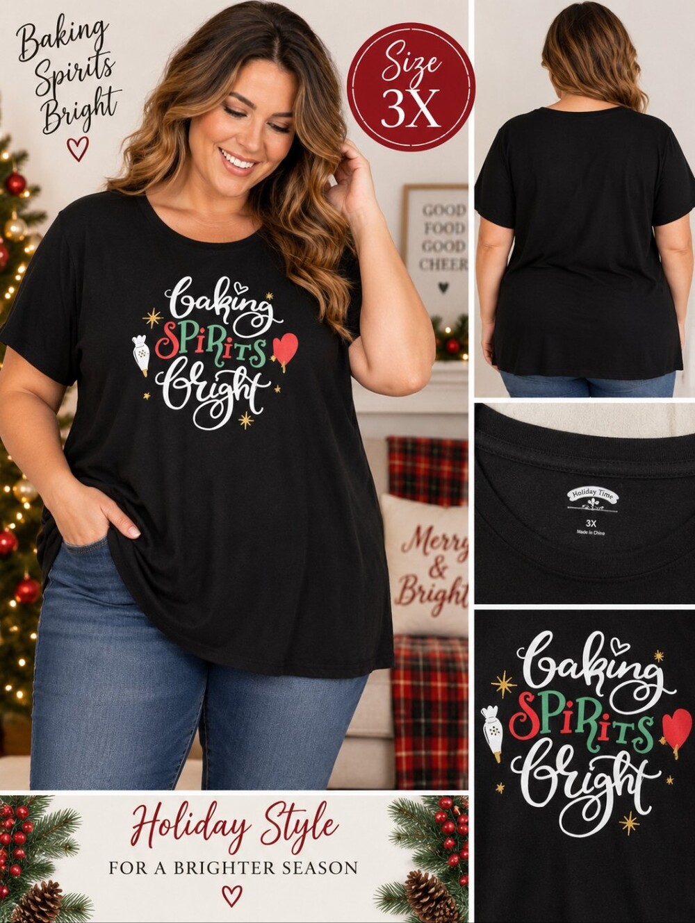 Holiday time Women's 3X baking Christmas spirits shirt #14
